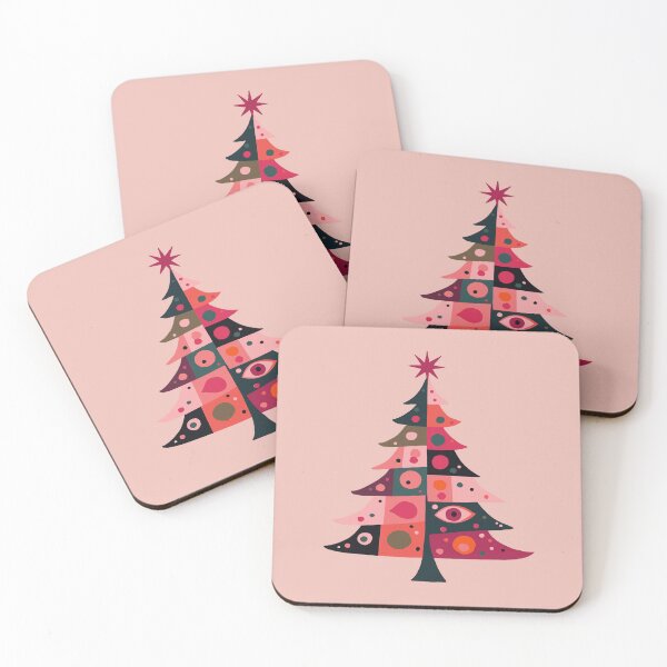 Item preview, Mid-Century Pink Kitsch Boho Patchwork Christmas Tree Cut Out designed and sold by taiche.