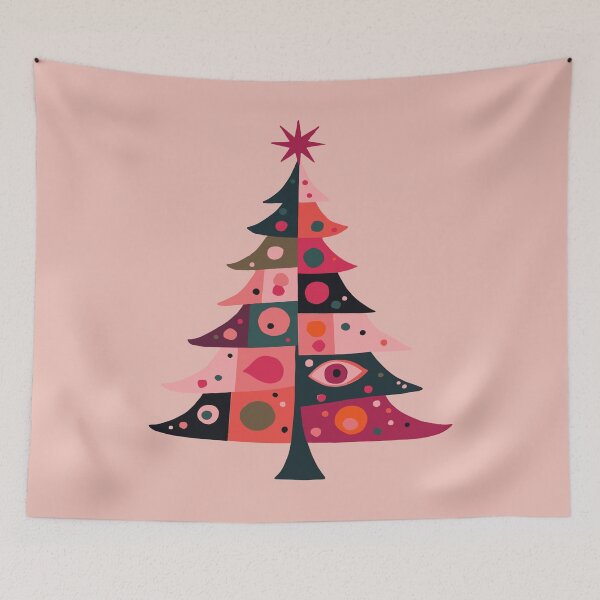Item preview, Mid-Century Pink Kitsch Boho Patchwork Christmas Tree Cut Out designed and sold by taiche.