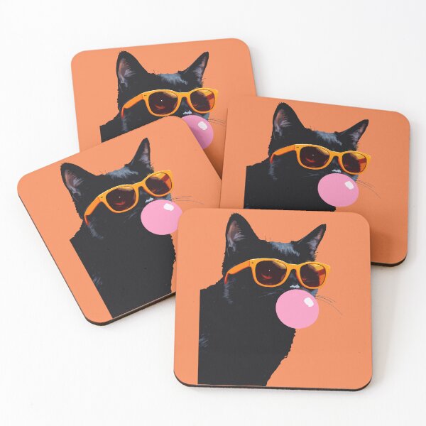 Item preview, Meow Black Cat Wearing Sunglasses Blowing Pink Bubble Gum -  designed and sold by PurpleLoveStore.