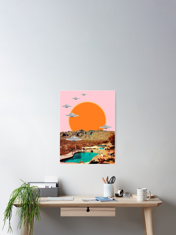 Thumbnail 2 of 3, Poster, They've arrived! UFOs landing in the desert designed and sold by MsGonzalez.