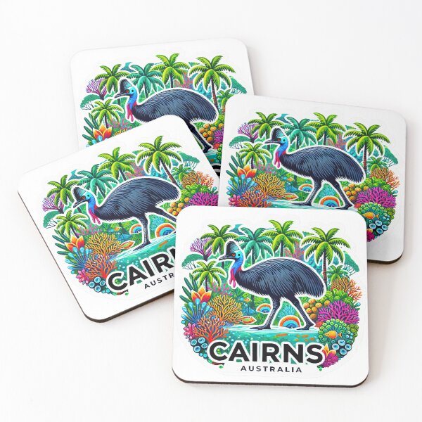 Artikelvorschau, Vintage Minimal Retro Reisesticker - Cairns Australien Abenteuer mit Kasuar  entworfen und verkauft von pod24.