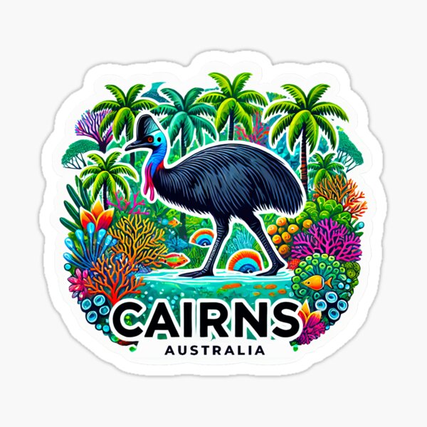 Artikel-Vorschau von Vintage Minimal Retro Reisesticker - Cairns Australien Abenteuer mit Kasuar , designt und verkauft von pod24.