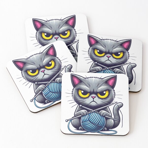 Item preview, Grumpy Knitting Cat - Funny Cute Cat with Yarn Design designed and sold by Trendy-Now.