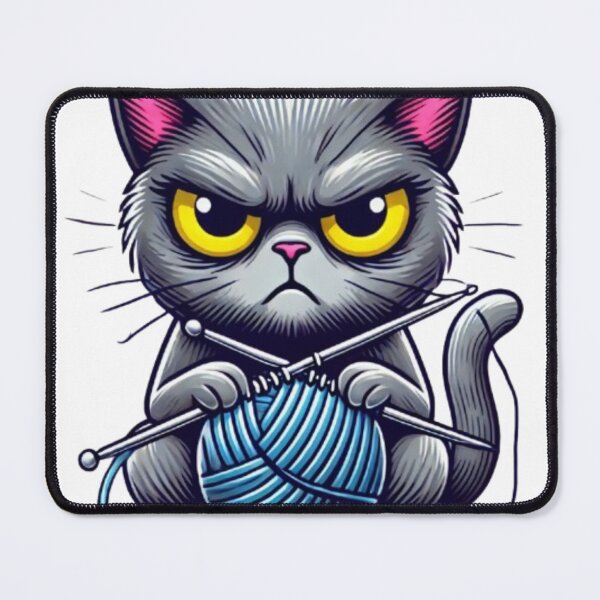 Item preview, Grumpy Knitting Cat - Funny Cute Cat with Yarn Design designed and sold by Trendy-Now.