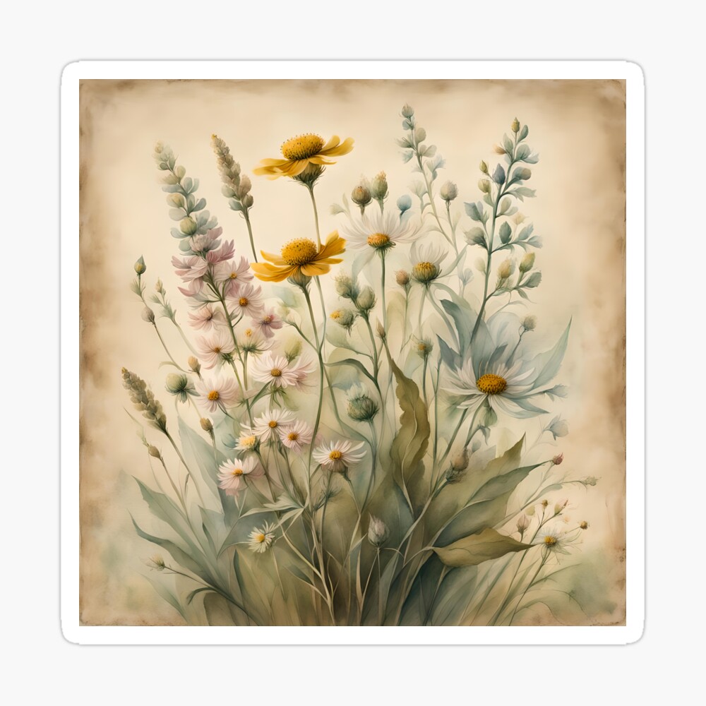 Wildflower Symphony: A Vintage Floral Collection Pillow