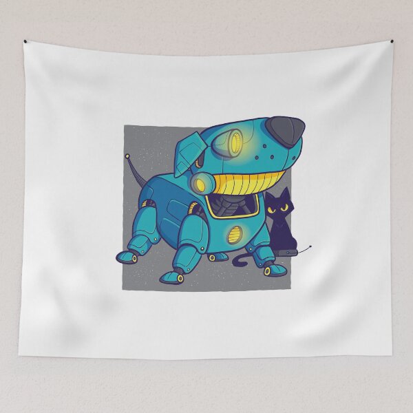 Item preview, Blue Robot Dog with Black Cat | Fun Futuristic designed and sold by TurtleDojo.