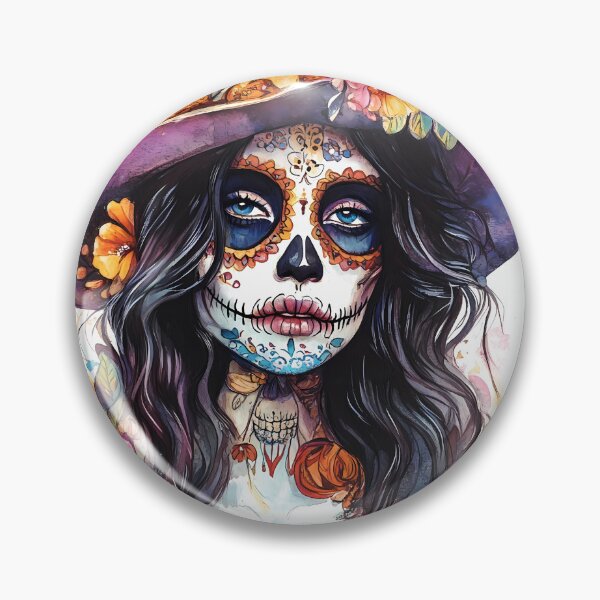 Item preview, Mystical Santa Muerte skull with vibrant colors and floral elements designed and sold by natalidesign.