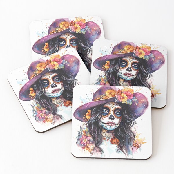 Item preview, Mystical Santa Muerte skull with vibrant colors and floral elements designed and sold by natalidesign.