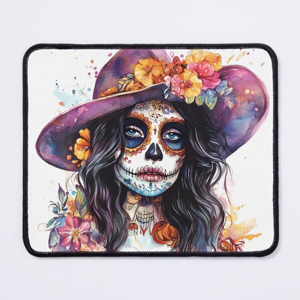 Item preview, Mystical Santa Muerte skull with vibrant colors and floral elements designed and sold by natalidesign.