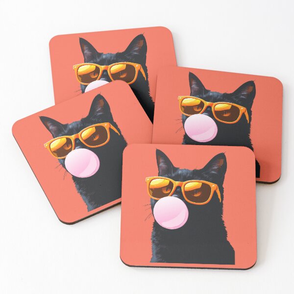 Item preview, Meow Black Cat Wearing Sunglasses Blowing Pink Bubble Gum -  designed and sold by PurpleLoveStore.