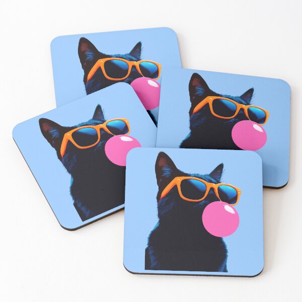 Item preview, Meow Black Cat Wearing Sunglasses Blowing Pink Bubble Gum -  designed and sold by PurpleLoveStore.