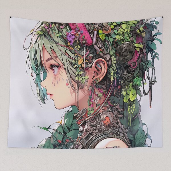 Item preview, Adorned Nature Cyberpunk Anime Girl designed and sold by bubblegoth.