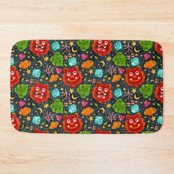 Item preview, Kawaii Shisa Tropical Lion Dog Pattern Navy Blue (Okinawa, Japan) designed and sold by lingartdesign.