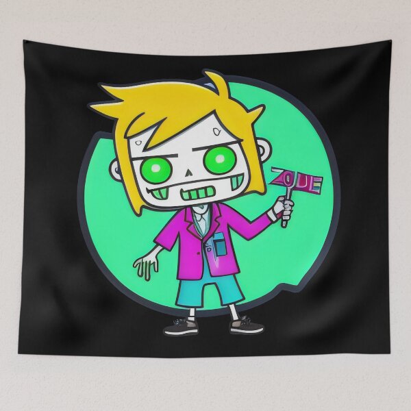 Item preview, Neon Zombie Scientist with Flag - Quirky Cartoon Undead Design designed and sold by Prime-Studio.