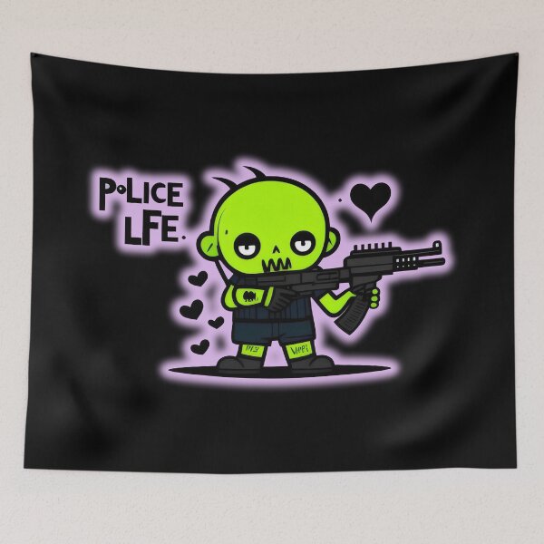 Item preview, Zombie Police Officer Cartoon with Rifle - Fun Halloween Art designed and sold by Prime-Studio.