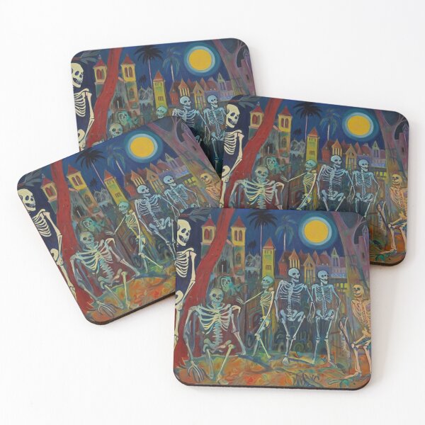 Item preview, Court of Skeletons Day of the Dead expressionist art painting designed and sold by Vintage Designs +.