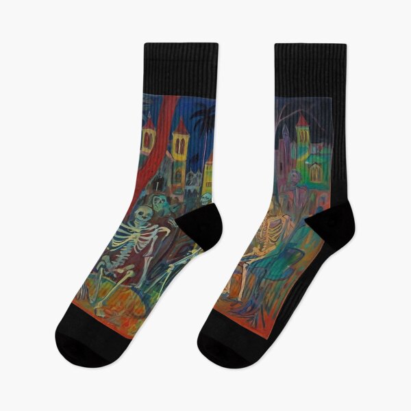 Item preview, Court of Skeletons Day of the Dead expressionist art painting designed and sold by Vintage Designs +.