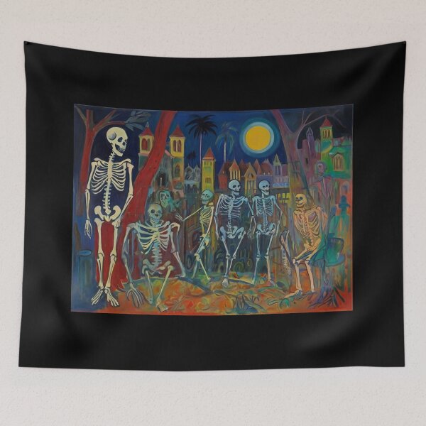 Item preview, Court of Skeletons Day of the Dead expressionist art painting designed and sold by Vintage Designs +.