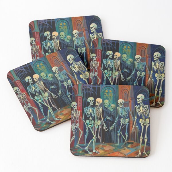 Item preview,  Court of Skeletons Day of the Dead expressionist art painting designed and sold by Vintage Designs +.