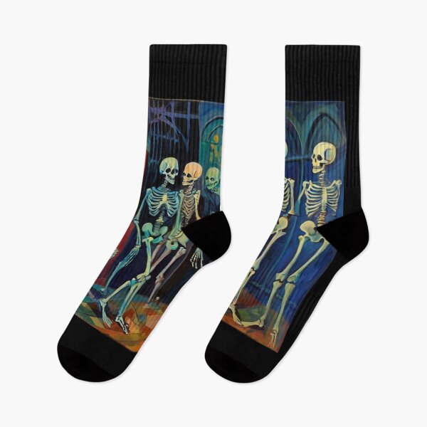 Item preview,  Court of Skeletons Day of the Dead expressionist art painting designed and sold by Vintage Designs +.