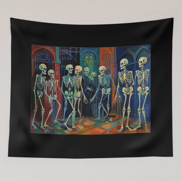 Item preview,  Court of Skeletons Day of the Dead expressionist art painting designed and sold by Vintage Designs +.