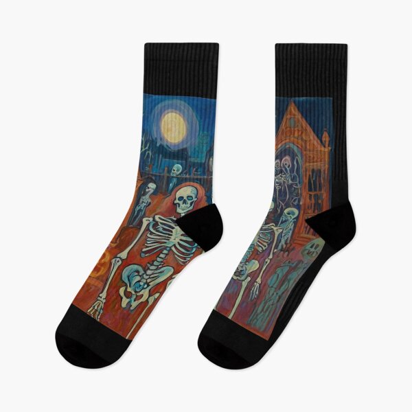 Item preview,  Court of Skeletons Day of the Dead expressionist art painting designed and sold by Vintage Designs +.