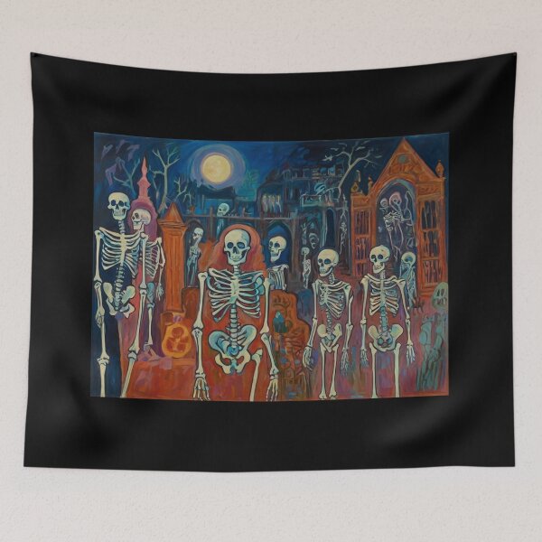 Item preview,  Court of Skeletons Day of the Dead expressionist art painting designed and sold by Vintage Designs +.