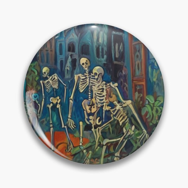 Item preview,  Court of Skeletons Day of the Dead expressionist art painting designed and sold by Vintage Designs +.