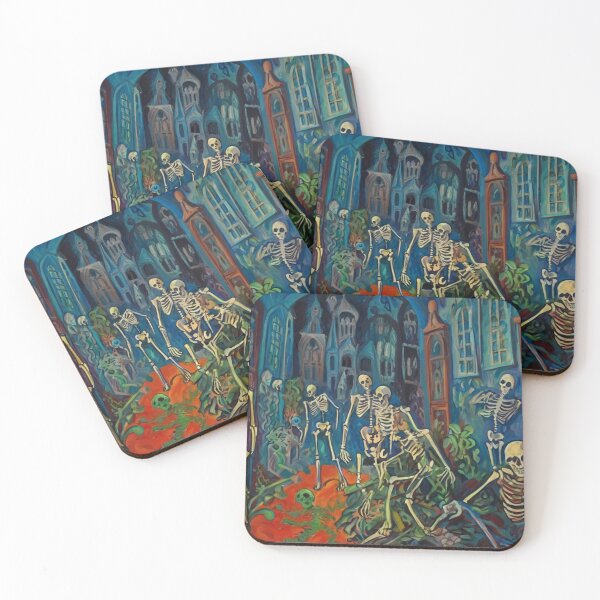 Item preview,  Court of Skeletons Day of the Dead expressionist art painting designed and sold by Vintage Designs +.