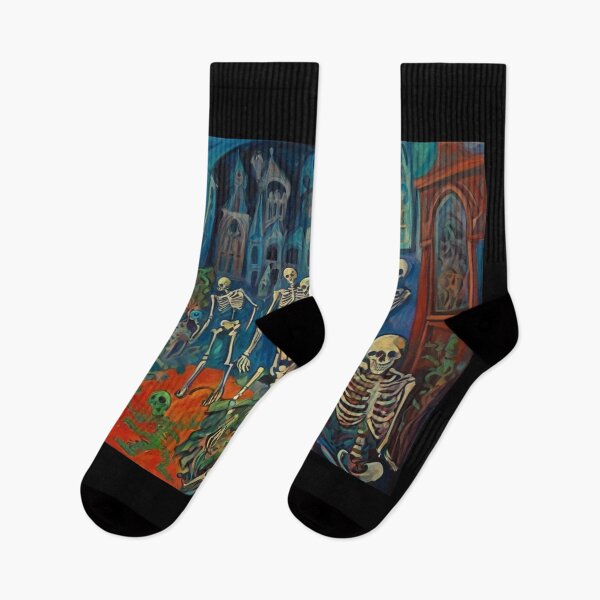 Item preview,  Court of Skeletons Day of the Dead expressionist art painting designed and sold by Vintage Designs +.