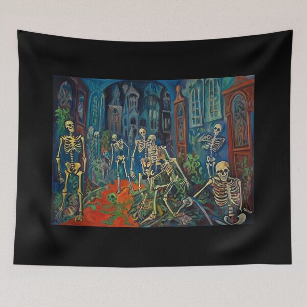 Item preview,  Court of Skeletons Day of the Dead expressionist art painting designed and sold by Vintage Designs +.