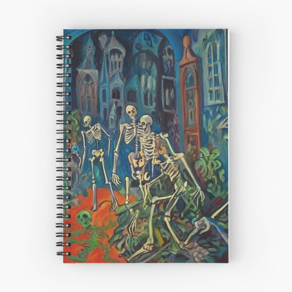 Item preview,  Court of Skeletons Day of the Dead expressionist art painting designed and sold by Vintage Designs +.