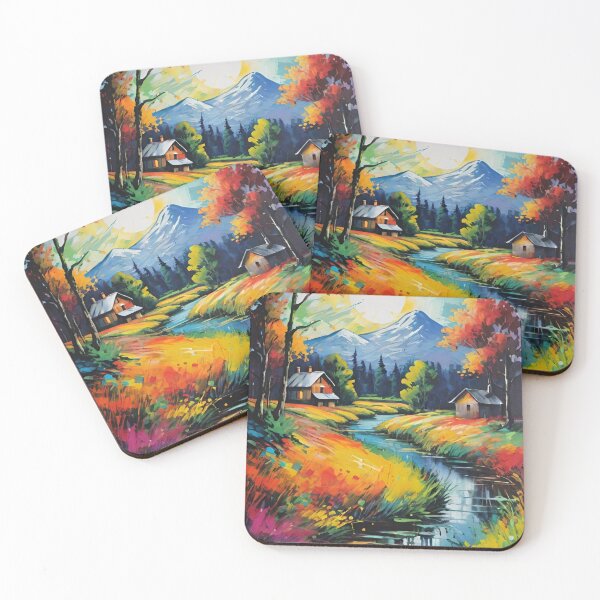 Item preview, landscape, houses on the river bank designed and sold by DonnaBlankaArt.