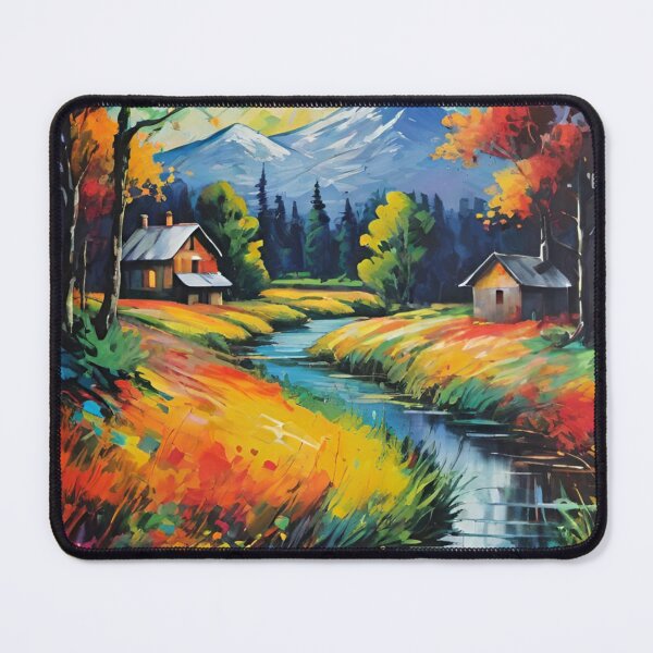 Item preview, landscape, houses on the river bank designed and sold by DonnaBlankaArt.