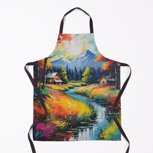 Item preview, landscape, houses on the river bank designed and sold by DonnaBlankaArt.