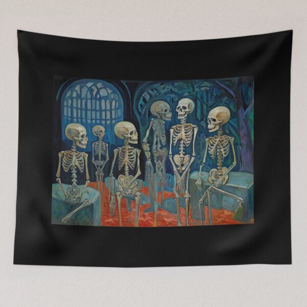 Item preview, Court of Skeletons Day of the Dead expressionist art painting designed and sold by Vintage Designs +.