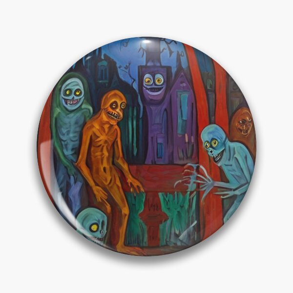 Item preview, Downtown where the ghosts, ghouls and goblins hang out expressionist art painting designed and sold by Vintage Designs +.