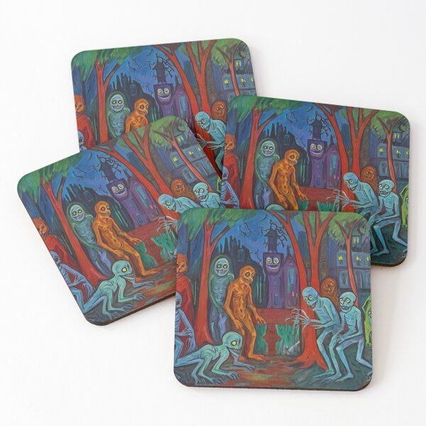 Item preview, Downtown where the ghosts, ghouls and goblins hang out expressionist art painting designed and sold by Vintage Designs +.