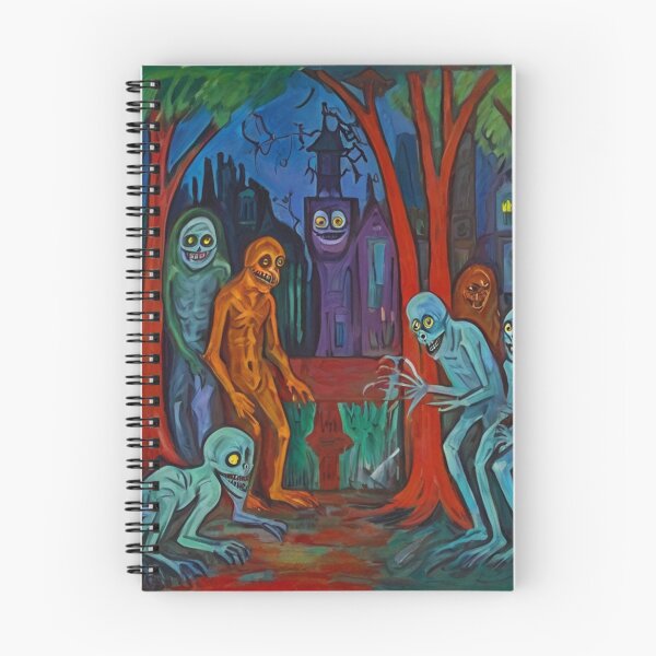 Item preview, Downtown where the ghosts, ghouls and goblins hang out expressionist art painting designed and sold by Vintage Designs +.