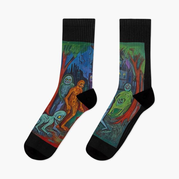 Item preview, Downtown where the ghosts, ghouls and goblins hang out expressionist art painting designed and sold by Vintage Designs +.