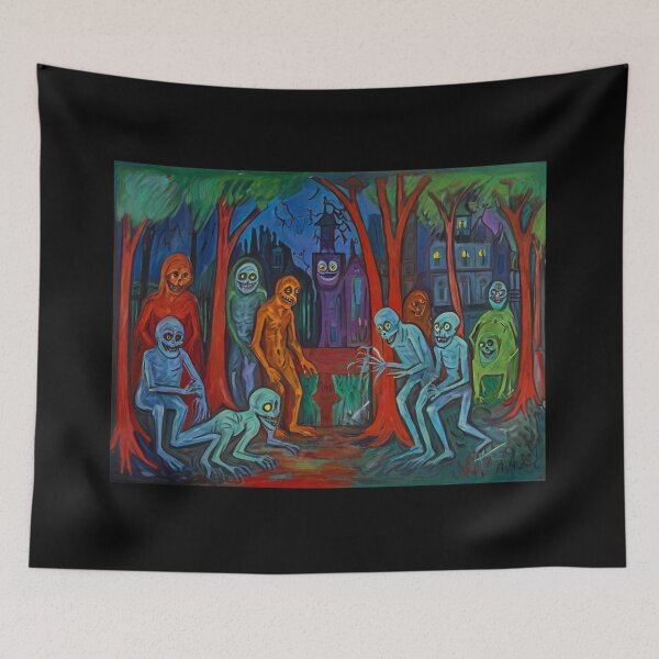 Item preview, Downtown where the ghosts, ghouls and goblins hang out expressionist art painting designed and sold by Vintage Designs +.