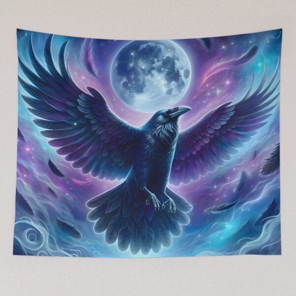 Item preview, Raven Spirit Animal Full Moon Colorful Celestial Sky designed and sold by Itaya Art.