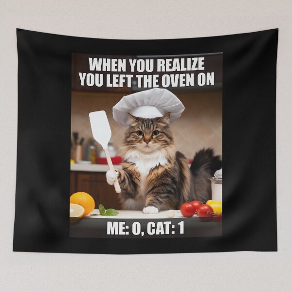 Item preview, Funny Cat Chef Meme Left the Oven On designed and sold by Quirky Shirts.