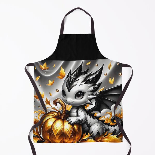 Artikelvorschau, Harlekin-Drachenbaby mit goldenem Kürbis und goldenen Blättern entworfen und verkauft von EmeraldeaArt.