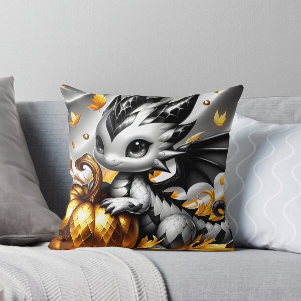 Item preview, Harlequin Dragon Baby with a gold pumpkin and gold leaves designed and sold by EmeraldeaArt.