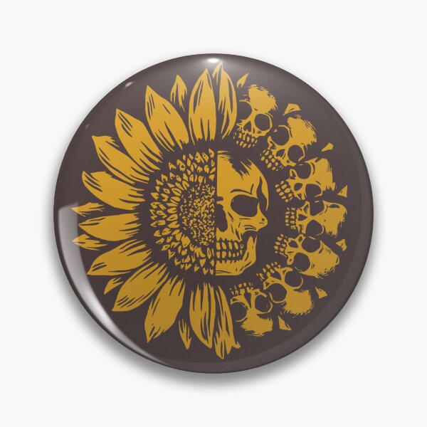 Item preview, Skullflower design of a series of skulls crossed with a glorious lino cut yellow sunflower designed and sold by ReFreshU Shop Designs.