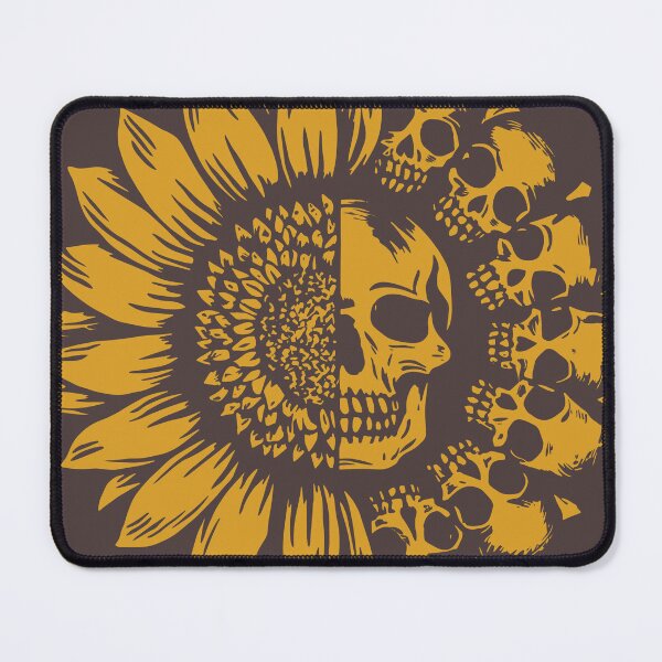 Item preview, Skullflower design of a series of skulls crossed with a glorious lino cut yellow sunflower designed and sold by ReFreshU Shop Designs.