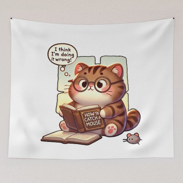 Item preview, Funny Cartoon Cat Learning How to Catch a Mouse | Humorous Artwork designed and sold by Witsprings.