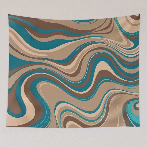 Item preview, Beige and Blue Retro Liquid Swirls Modern Abstract Art Swirly Pattern designed and sold by Beachy.