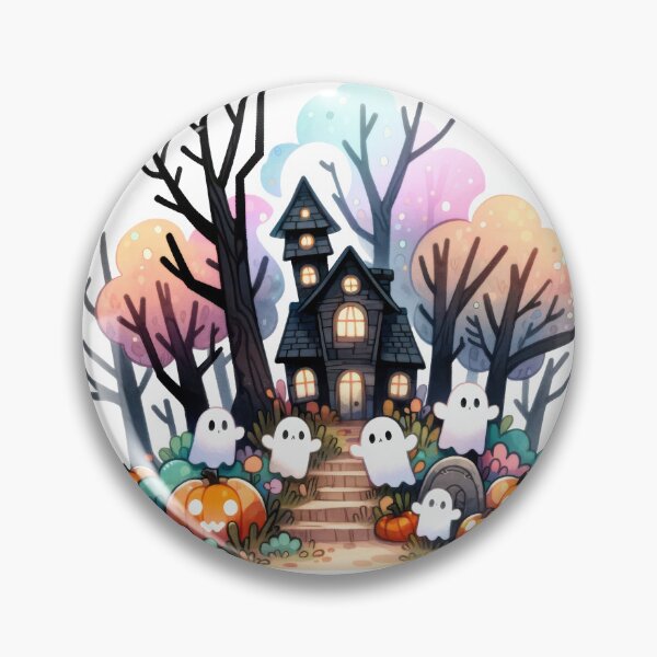 Item preview, Colorful Spooky Halloween Haunted House in the Forest designed and sold by baebrand-art.